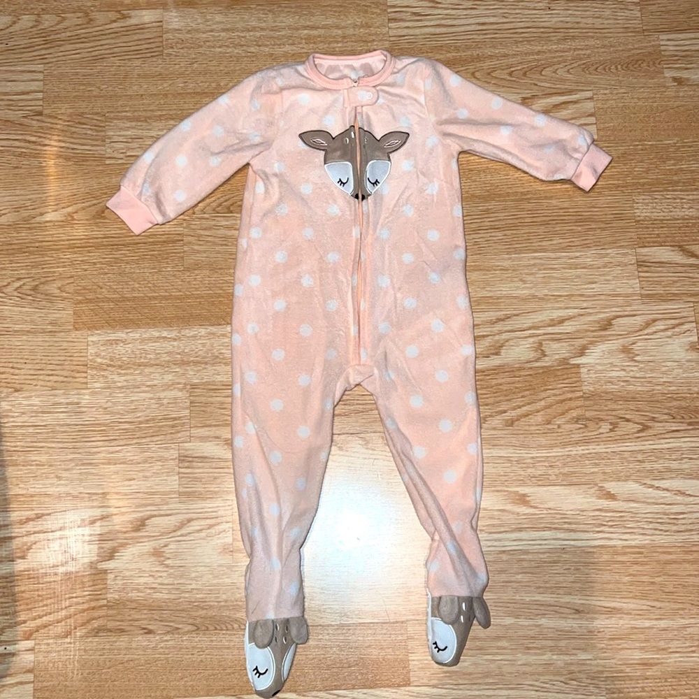 Chick Pea Pink Fleece Deer Footed Pajamas Size 18 Months